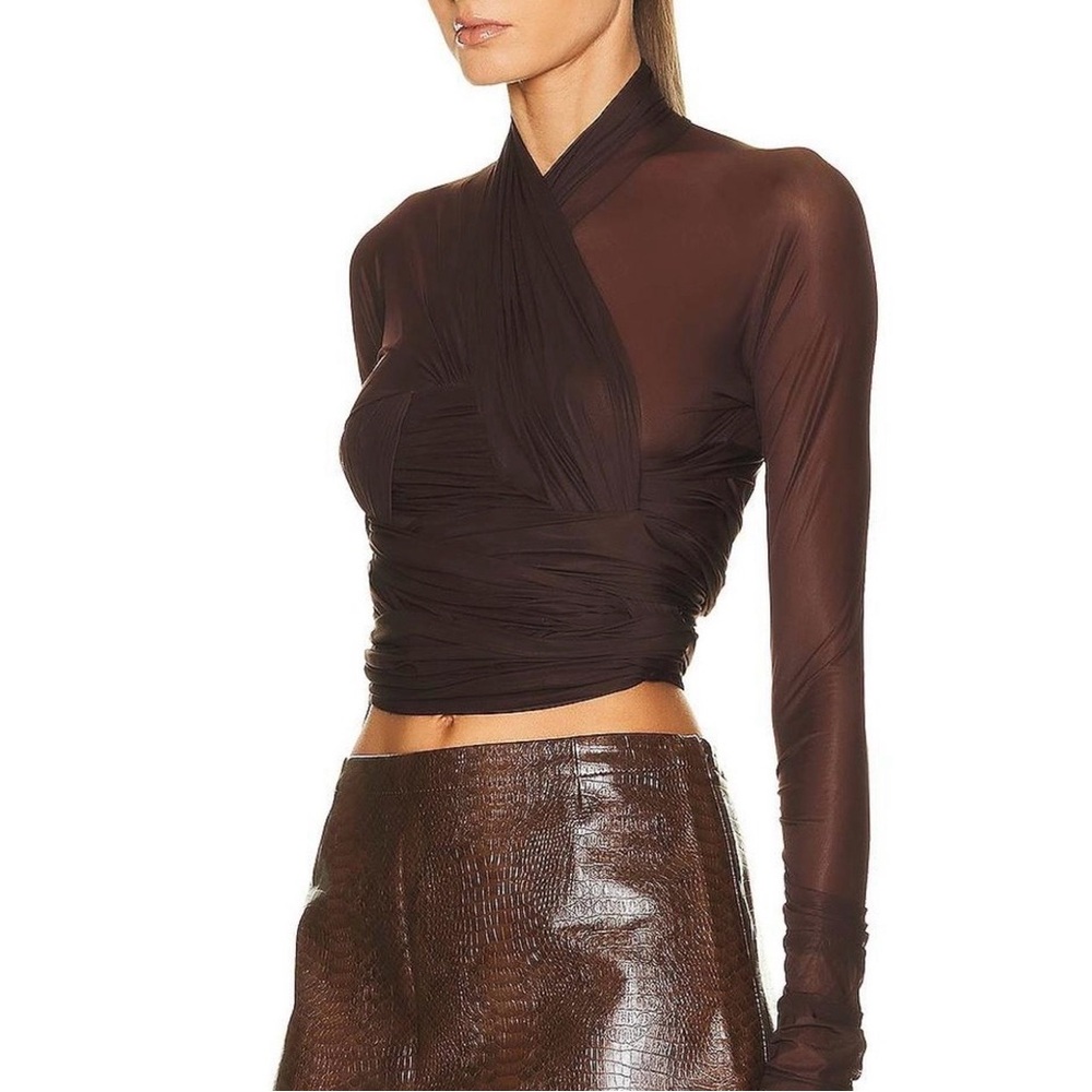 Alexander Wang Chocolate Brown Long Sleeve Wrap Blouse